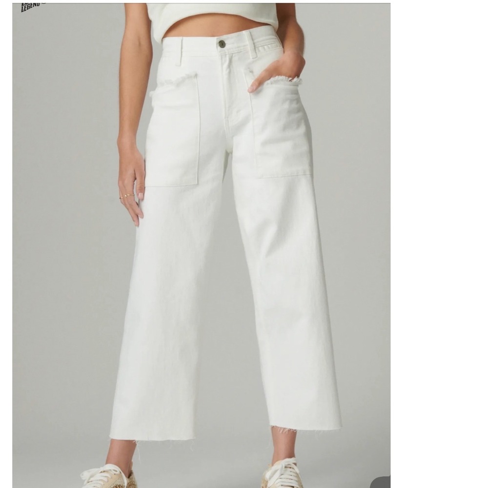 Lucky Brand Utility Pants Womens 8/29 White Wide Leg Cropped Patch Pocket Denim